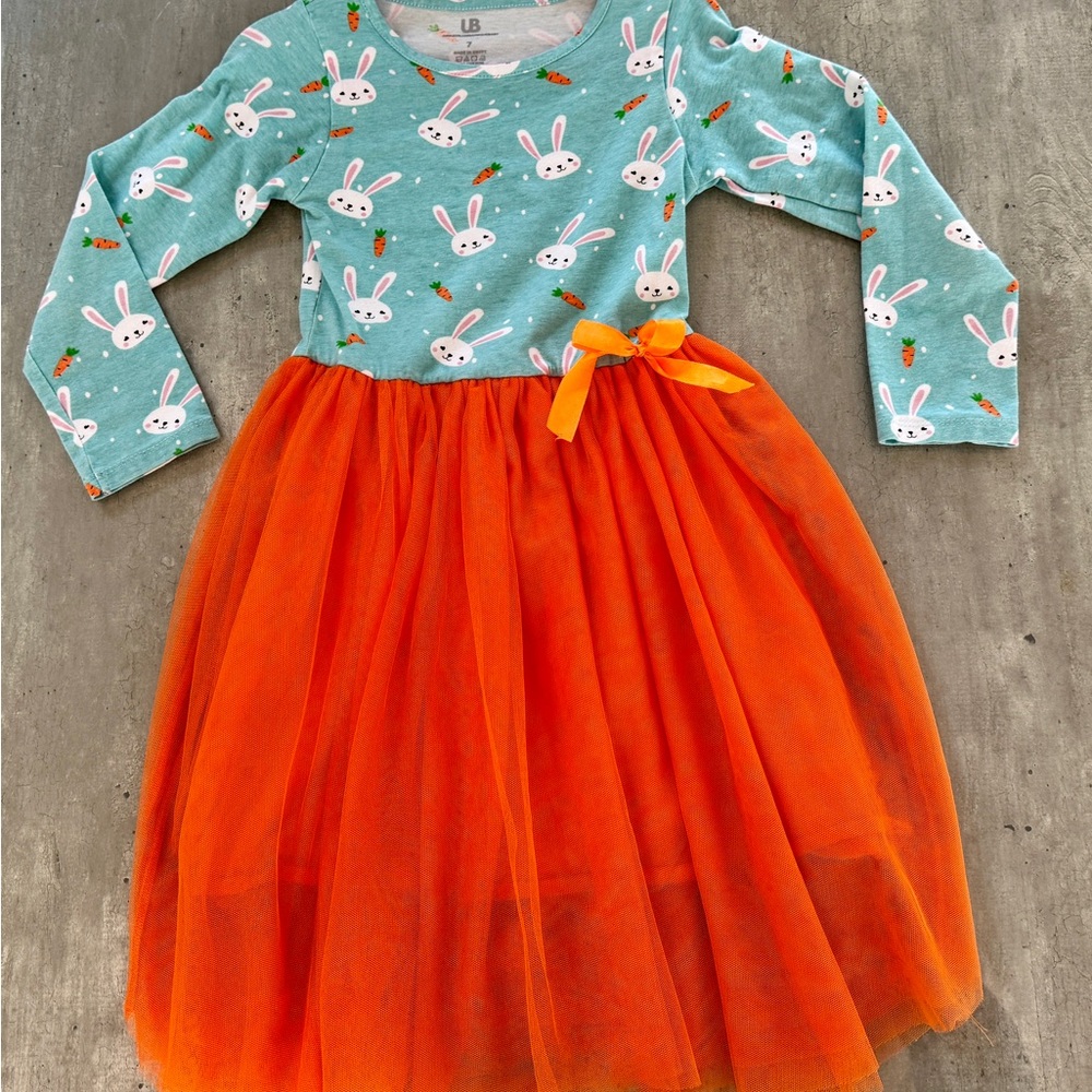 Kids Easter Bunny Dress - Orange and Blue